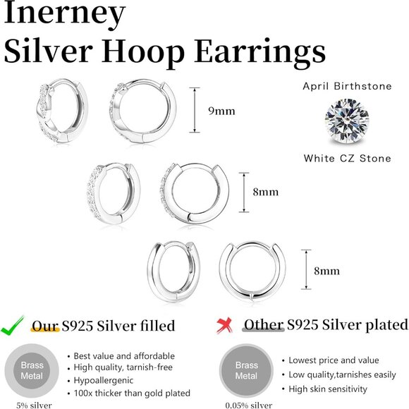 Gold Huggie Hoop Earrings Set for Women, Dainty Small Sterling Silver Earring St - Picture 5 of 9